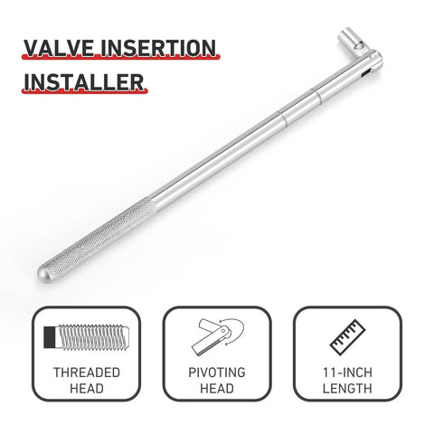 Valve insertion tool for All In One Valve Stem Tool Kit For Tubeless Tires With Puller Core Remover 4 Way Valve Tool.