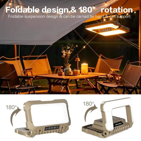 Crazy Bright USB C Rechargeable Camping Lantern With 1500 Lumens 5 Modes 3 Light Sources shown in a foldable design