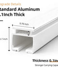 Heavy Duty White Curtain Track System For Ceiling Or Wall Mount With Thickened 6.89 Ft Rail And Hook Set, Ideal Room Divider For Living Room, Bedroom, Office, Or RV, Built To Be Durable, Rock Solid, And Long Lasting. White aluminum track cross-section, 0.11 in thick
