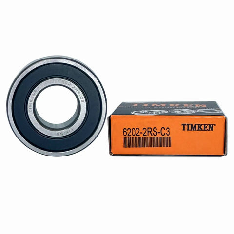 Two Pack 6202-2RSC3 Deep Groove Ball Bearings 15x35x11mm With Double Rubber Seals, prelubricated chrome steel with orange box
