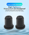 Front view of two black 12mm Rubber Stopper Seal Plug For Cable Gland Holes Black 18x15.5mm Insert Stopper, waterproof design.
