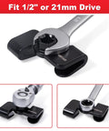 Wrench Extender Tool For One Half Inch Drive And Twenty One Millimeter Hex Drive Heat Treated Adjustable Adapter shown installed