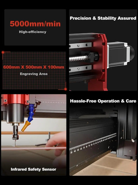 Powerful Desktop CNC Router Engraving Machine 600 X 500 Mm Worktable With 500W Turbo Spindle showcasing precision stability features.