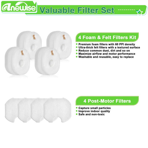 Four Pack Replacement Filters Kit For Shark Rocket Ultra Light Vacuum Cleaners All In One Foam Felt And Post Filters Included For HV301 HV302 HV300 HV305 HV292 HV310 UV450 QS301Q QS302Q CS100 Series, foam and post filters