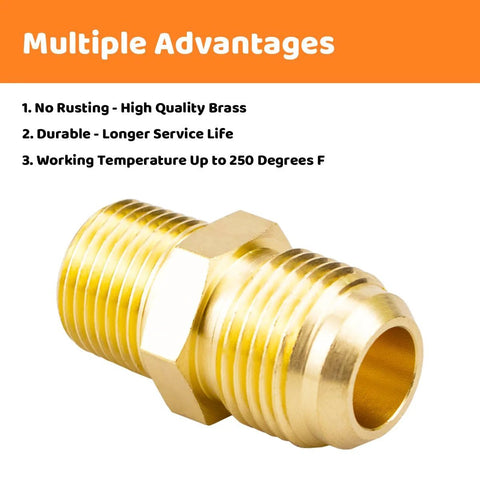 Brass two-piece tube fitting, half-union gas adapter, 1/2 in flare x 3/8 in NPT male ends