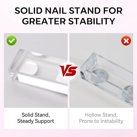 Comparison of a solid and hollow Nail Art Display Stand For Practice And DIY Nails, Magnetic Pro Grade Nail Holder With Double Sided Tape.