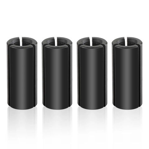 Hella Solid Four Pack Black Router Collet Reduction Sleeves, 1/2 To 1/4 Inch Chuck Converters Crafted From Tough Carbon Steel.