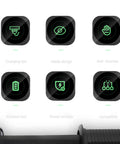 Icons showcasing features of Solid Build Automatic Pop Up Power Strip With Quick Wireless Charging Pad Waterproof Hidden Under Desk Surge Protector Plug And Play Outlet Block In Silver.