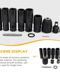 Heavy Duty Impact Socket Adapter Set Made From Rock Solid Chrome Vanadium Steel Built Tough For Pro Mechanics And Weekend Warriors Seeking Reliable Gear For Turbo Tight Custom Builds And Daily Shop Work displayed with various sizes of black chrome vanadium steel sockets.
