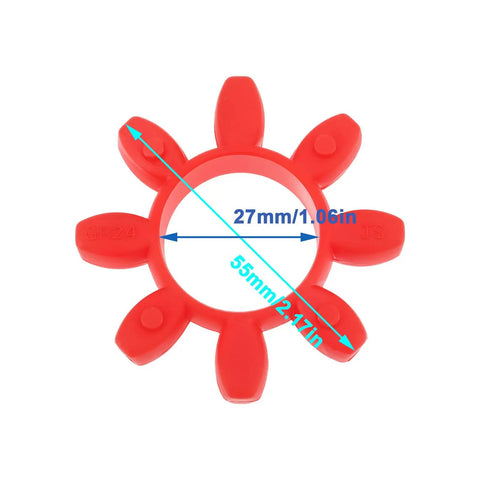 GR24 Jaw Coupling Spider Insert Kit, 2 Pack, 55 Mm OD Hub And 27 Mm ID Pocket, Red Polyurethane Elastomer For Torque Transmission And Shock Damping, Compatible With KTR Rotex 24, with 55mm and 27mm dimensions