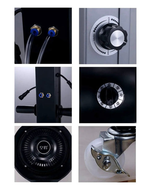 Heavy Duty Floor Standing Pedestal Fan With Wide Angle Oscillation For Indoor Outdoor Cooling control knobs and connections