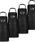 4 Piece Waterproof Hair Stylist Apron Set With 4 Pockets Black 33X25 Inch Salon Aprons For Hairdressers And Cosmetologists