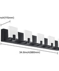 Diagram of Slick Black LED Vanity Light 4 Light Modern Bath Fixtures Above Mirror Dimmable Wall Mount Matte Black