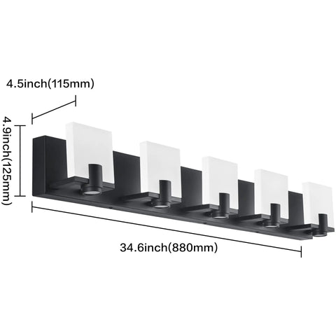 Diagram of Slick Black LED Vanity Light 4 Light Modern Bath Fixtures Above Mirror Dimmable Wall Mount Matte Black