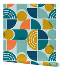 Top Shelf Modern Geometric PVC Free Professional Wallcovering Durable Polyester Linen Finish featuring colorful abstract patterns.