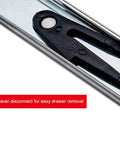 22 Inch Full Extension Ball Bearing Drawer Slides Side Mount 5 Pair Heavy Duty Zinc Plated Steel showing lever disconnect feature