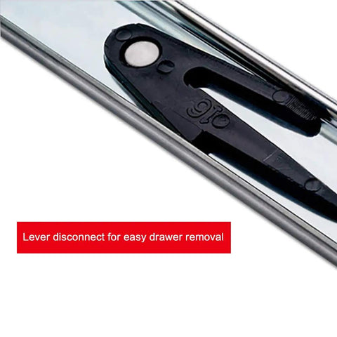 22 Inch Full Extension Ball Bearing Drawer Slides Side Mount 5 Pair Heavy Duty Zinc Plated Steel showing lever disconnect feature