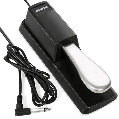 Universal Sustain Pedal For Digital Pianos, Electronic Keyboards, MIDI Keyboards, And Synthesizers With Polarity Switch And One Quarter Inch Input Plug