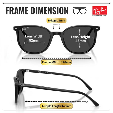 RB2197 Square Polarized Sunglasses For Men And Women Dope Unisex Everyday Wear Ideal For Formal And Casual Looks Durable Square Frame Includes Official Eyewear Kit, showing dimensions.
