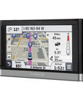 Portable Vehicle GPS with map on screen, showing directions and landmarks, dual orientation touchscreen for easy navigation.