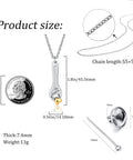 Mechanic Wrench Cremation Urn Necklace For Ashes Holder Pendant with dimensions, chain length, size comparison with quarter