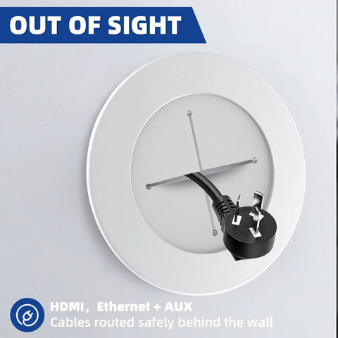 In Wall TV Cable Management Kit For Wall Mounts white pass through showing cable hidden behind wall