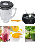Replacement Glass Blender Jar For 6 Cup Blenders, 1.25 Liter Capacity, 48 Ounce Round Jar With Ice Blade, Bottom Cap Base