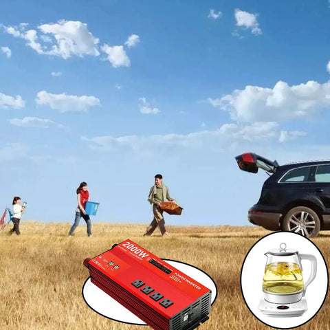 Beast Mode 2000W Power Inverter transforms car DC 12V to AC 110V smoothly, providing outlets for outdoor activities.