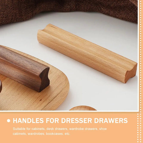 Slick Beech Wood Cabinet Pulls Set Of 4 With 96mm Hole Spacing Drawer Handles For Wardrobe Doors Lacquer Finish, displayed on wood board.