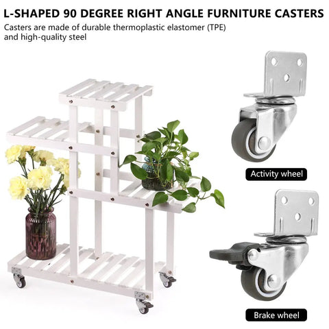 Heavy Duty Furniture Castors Set Four Pack with L Shaped Soft Rubber Wheels for tables and benches, 32mm diameter, quiet swivel plate.
