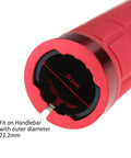 Close-up of Comfy Rubber Bike Handlebar Grips With Aluminum Alloy Core And Plastic End Caps, red, for 22.2mm diameter bar, non-slip design.