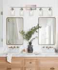 40 Inch Brushed Nickel Vanity Light Over Mirror Five Light Industrial Sconce Wall Lamp With Seeded Glass Shades in bathroom