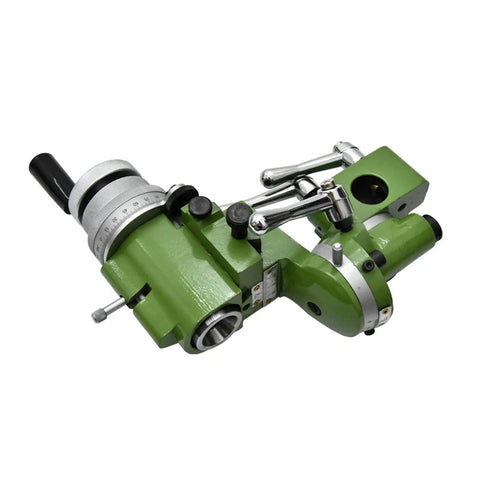 Beast Mode Premium Universal Knife Holder And Sharpener Designed For Milling Cutters Engraving Blades And Router Bits Quick Release Diy Grinding Workstation close-up view of green sharpener with adjustments