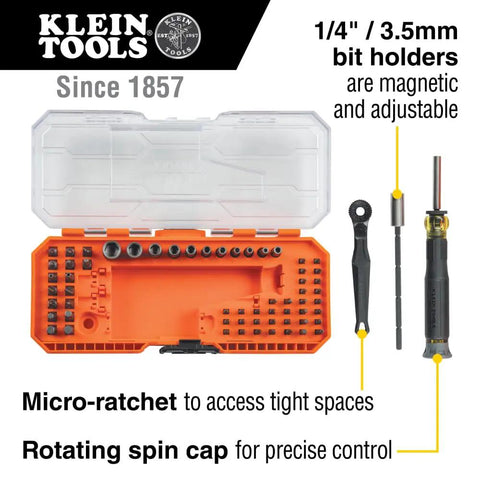 64 Piece Micro Ratchet Bit Set With Low Profile Magnetic Driver And Modular Case includes precision bits and holders