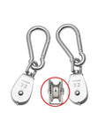 Two Pack M32 Stainless Steel Swivel Pulley Block With Carabiners, Built Tough Heavy Duty Lifting Pulley System, 250kg Load Capacity