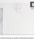 Battery Powered Smoke And Carbon Monoxide Alarm With Nest Protect Compatibility, Real Time Phone Alerts, on white wall