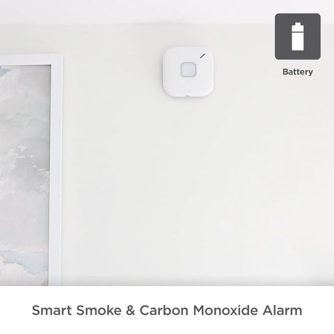 Battery Powered Smoke And Carbon Monoxide Alarm With Nest Protect Compatibility, Real Time Phone Alerts, on white wall