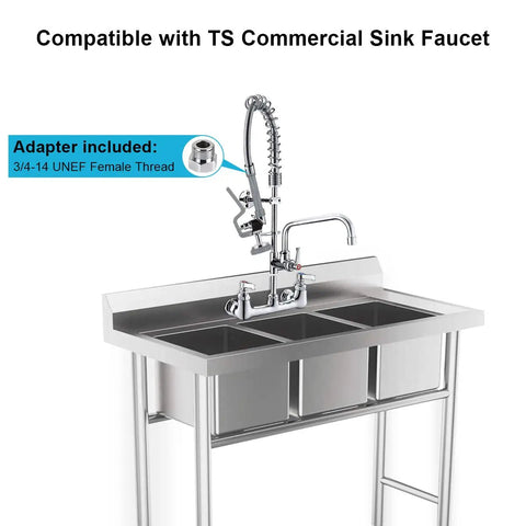 60 Inch Flexible Stainless Pre Rinse Hose With Spray Valve Kit for TS Commercial Sink Faucet, adapter included