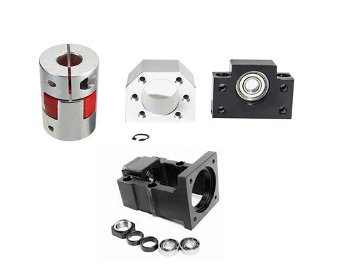 Components of Long Pitch 25mm Ball Screw With High Lead, 2950mm Total Length, including nut housing, BK20/BF20 supports, and coupling for CNC.