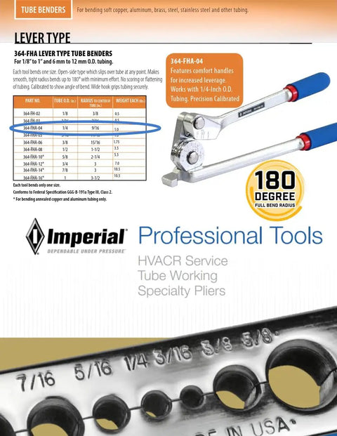 Lever Tube Bender For Quarter Inch OD Tubing With Smooth 180 Degree Bends Calibrated Angle Gauge Wide Hook Grip displayed