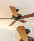 Ceiling fan with attached Four Pack PU Ceiling Medallions For Light Fixtures And Ceiling Fans, 9.8 Inch Outer Diameter
