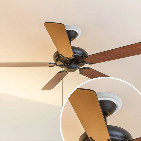 Ceiling fan with attached Four Pack PU Ceiling Medallions For Light Fixtures And Ceiling Fans, 9.8 Inch Outer Diameter