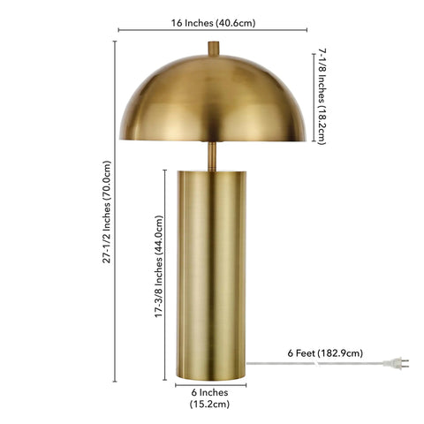 27 Inch Tall Brass Table Lamp With Metal Dome Shade For Nightstand Or Desk, Durable Metal Construction, Focused Downlight For Reading