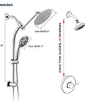Dimensions of Rainfall 8 Inch Round Shower Head With High Pressure Handheld Spray Combo Drill Free Slide Bar Adjustable