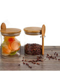 Keep Your Daily Grind Hella Fresh In This Rock Solid Clear Glass Coffee Canister And Airtight Food Storage Jar With Tightly Sealed Lid And Handy Spoon For Tea Sugar Salt Organization, featuring two jars with bamboo lids.