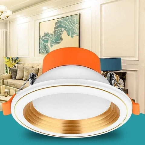 WKNHHL Recessed Lighting Housing Trim Kits Round Led Downlight Recessed Ultra Slim Chrome Aluminum Spotlight with orange trim.