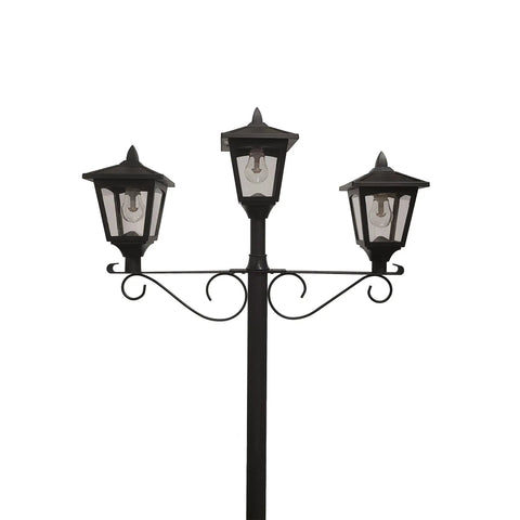 Outdoor Solar Lamp Post With Triple Head LED Lanterns And Planter Base Black Sun Powered Light For Yard And Garden Decor