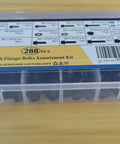 Industrial Strength M6 M8 M10 Flange Bolt And Serrated Nut Assortment Kit 288 Piece Hardware Set in clear organizer box.