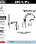 Diagram showing dimensions for Vesna Brushed Nickel 8 Inch Widespread Bathroom Faucet For 3 Hole Vanities with height and width specs.