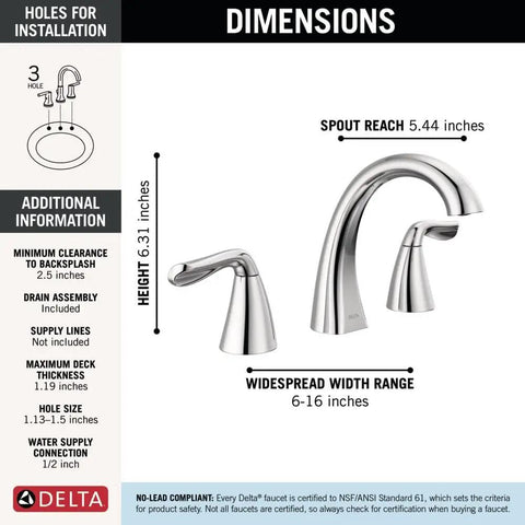 Diagram showing dimensions for Vesna Brushed Nickel 8 Inch Widespread Bathroom Faucet For 3 Hole Vanities with height and width specs.
